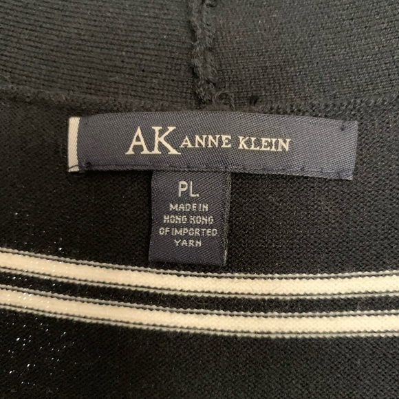 Anne Klein Petite Large Button Up Cardigan Black W/ white stripes - Picture 6 of 9